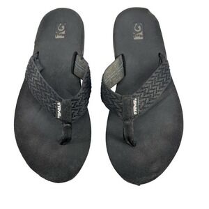 Teva black slip on flip flop thong sandals beach flat casual comfort size 9